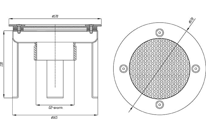 Заборник воды под плитку Xenozone с сетчатой  крышкой (165 мм) (ВЗ.620.3)