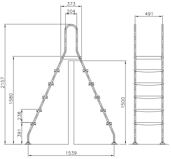 Лестница 5+5 ступеней Astral для каркасного бассейна Алюминий-28мм (00033)