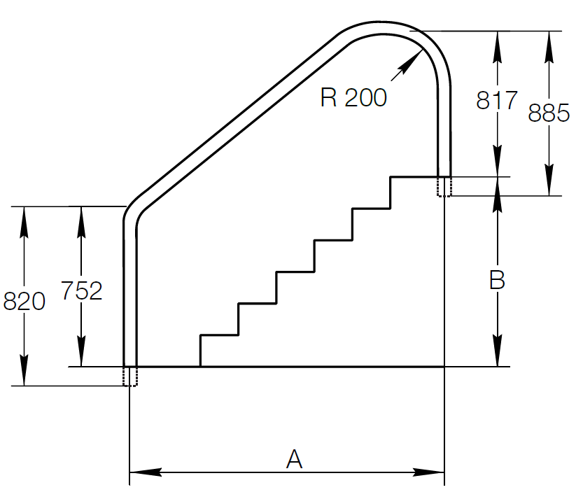 Поручень Flexinox для римской лестницы 2-BEND 1,5 м с фланцами (87162250)