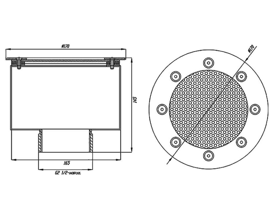 Водозабор с сетчатой крышкой D165х100 Vimlex 2,5" НР под плитку (105.005)