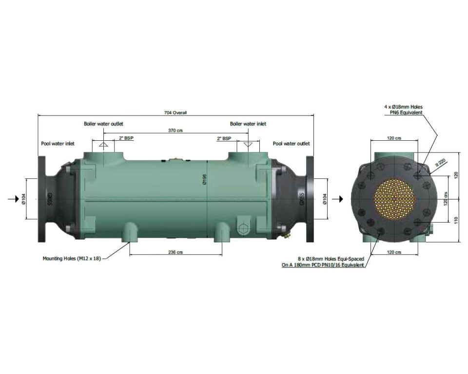 Теплообменник  556 кВт Bowman, трубки из купроникеля (GK190-5117-3C)