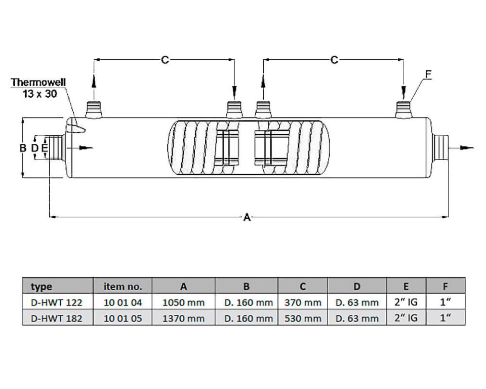 Теплообменник 222 кВт Max Dapra D-HWT 182, корпус и спираль из нерж. стали (100105)
