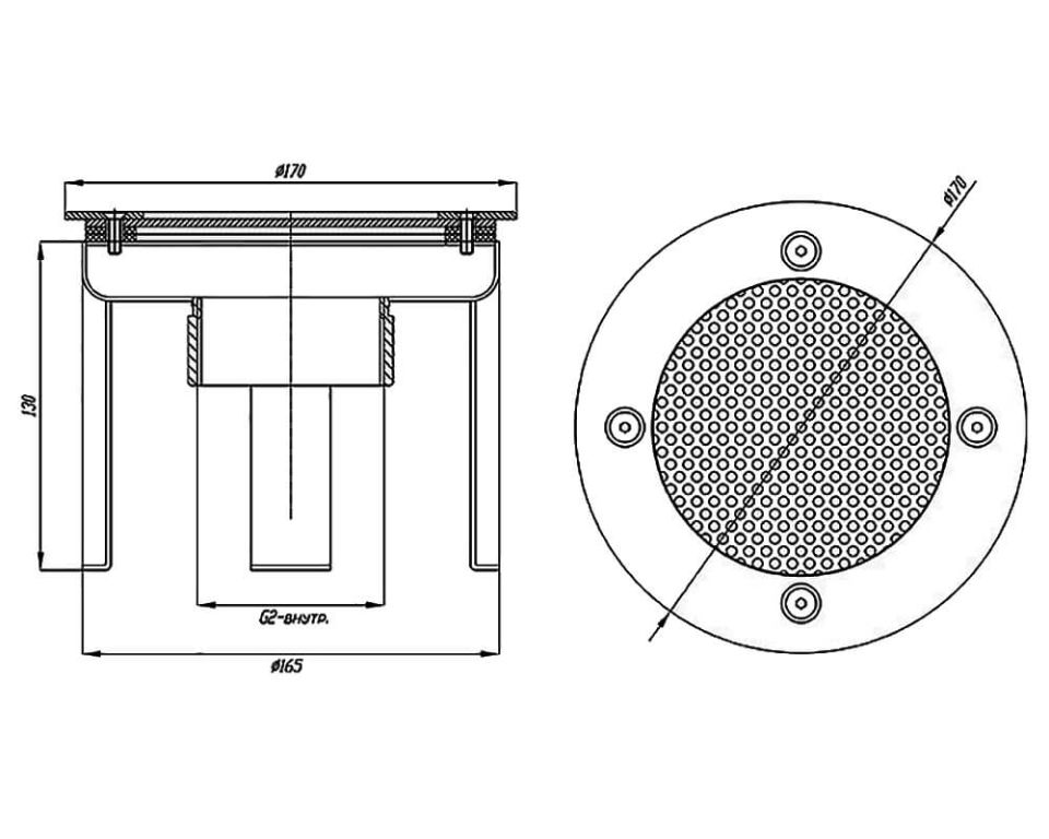 Водозабор с сетчатой крышкой D165 Vimlex 2,0" ВР под плитку (105.010)