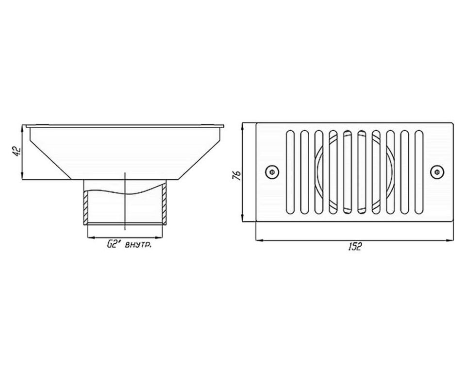 Забор переливного лотка Vimlex 2" ВР под плитку 316 сталь (105.020)