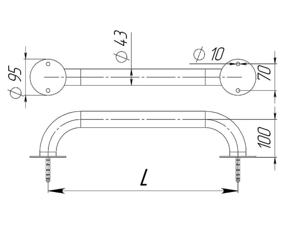 Поручень вдоль борта  2,5 м, плитка AISI 316L (АС 12.251/L)